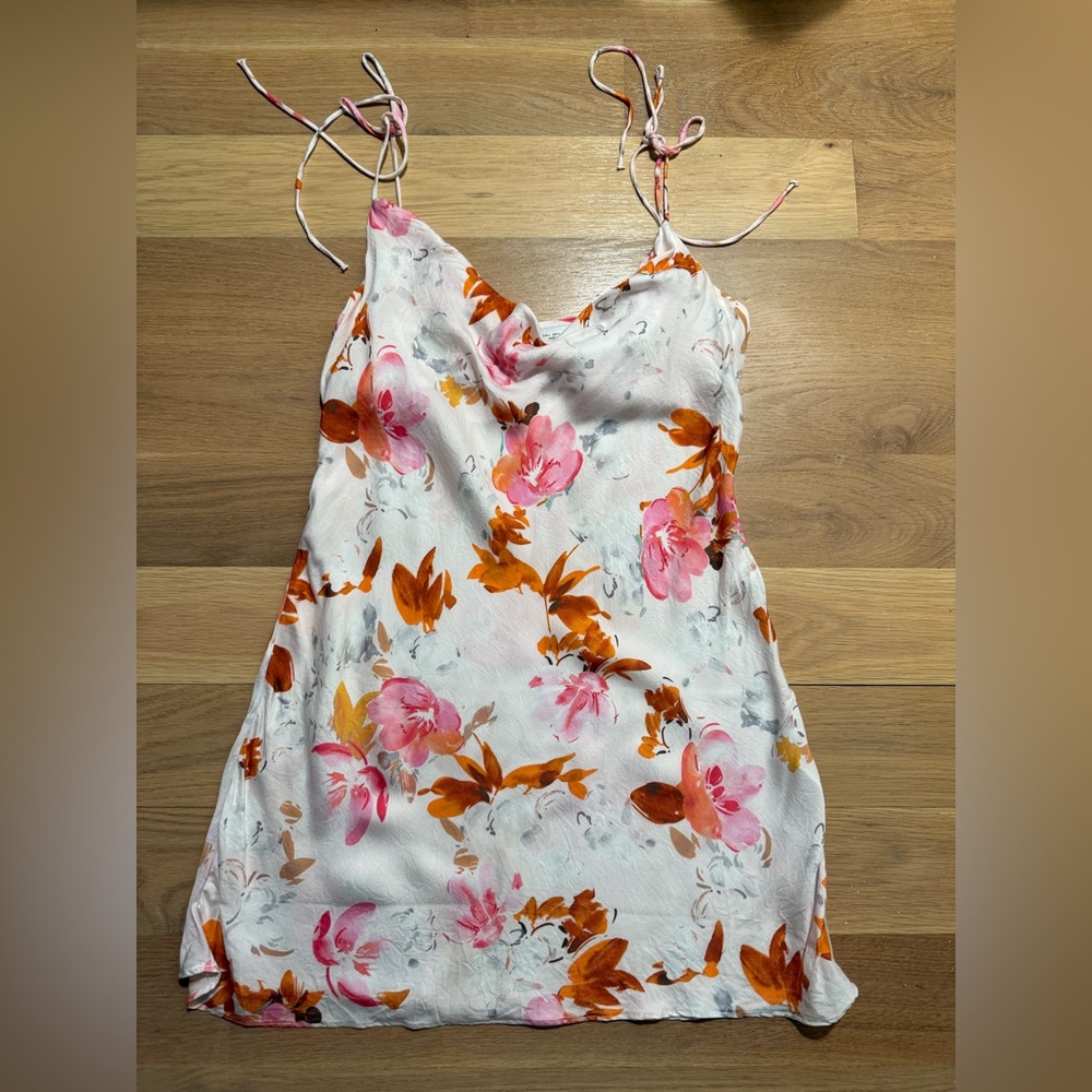 Zara White Slip Dress with Pink & Orange Floral Print